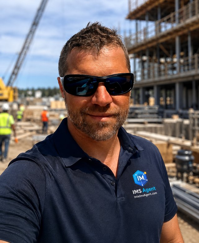 Brandon Pfitz, founder of IntelMS, on a commercial construction site